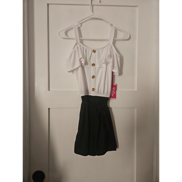 NWT Justice Girls Cold Shoulder Ruffle Rompers - Boho Tribal Print & Classic B/W - Picture 10 of 12
